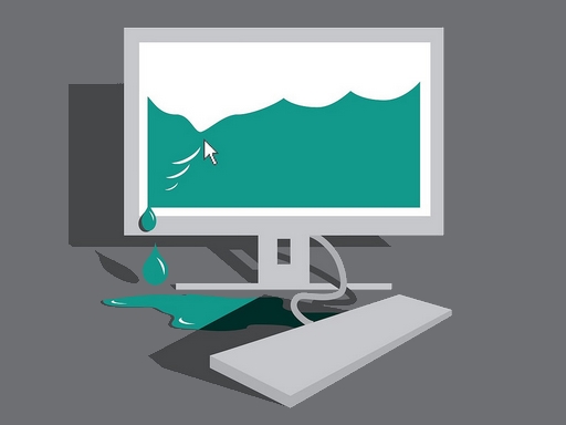 grafika - egy monitoron lévő képből szivárog a víz